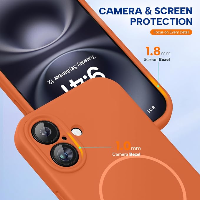 Miracase Silicone & Magnetic for iPhone 16 Case, Orange | Compatible with MagSafe, Anti-Scratch Microfiber Lining, Liquid Silicone Case Shockproof Drop Protection Phone Case for 16 - Image 4