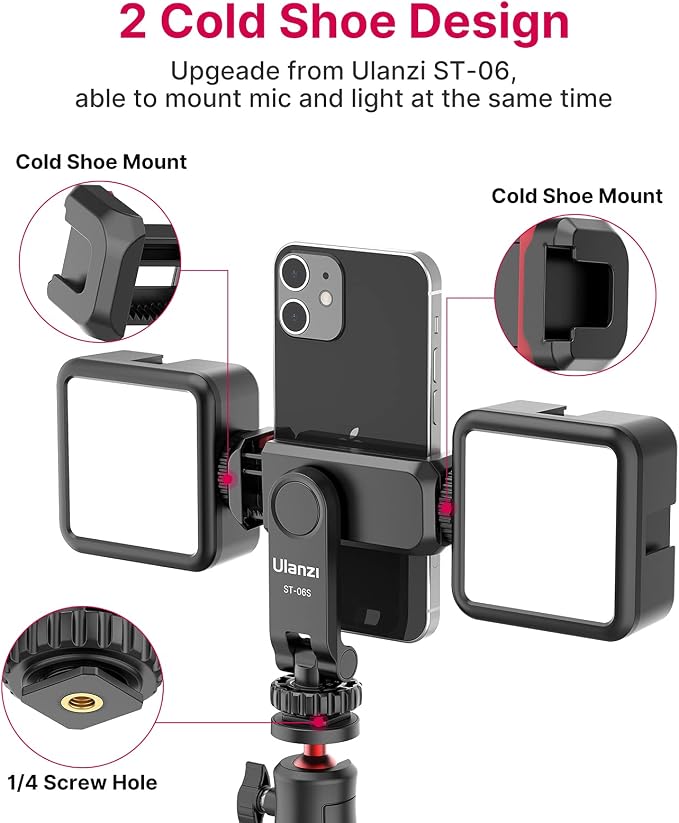 ULANZI ST-06S Phone Tripod Mount Holder for iPhone | Camera Hot 2 Cold Shoe Phone Mount Compatible for iPhone Android Sony Canon DJI Ronin S/SC Zhiyun Gimbals - Image 2
