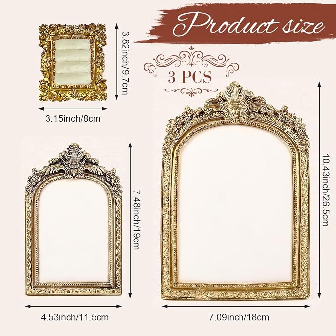 3 Pcs Jewelry Display Stand Organizer, Gold Vintage Ring Holder, Resin Necklace Holder Organizer, Photo Frame Earring Holder, Jewelry Holder for Wedding, Selling, Room Decor (Black) - Image 3