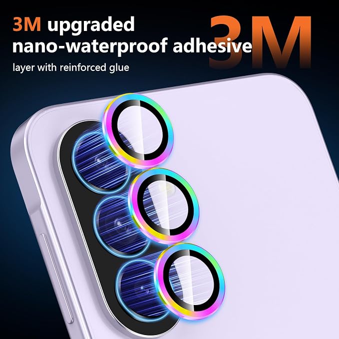 for Samsung Galaxy A37/A57 Camera Lens Protector, Individual Metal Ring Tempered Glass Lens Cover, [Strong Adsorption] Scratch Resistant Ultra-Thin HD Clear Lens Cover, 1 Set-Colorful - Image 4