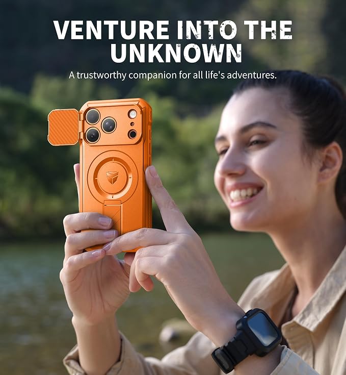 Dexnor for iPhone 17 Pro Case, [Built-in Flip Camera Cover & Camera Control Cover & Kickstand], Compatible with MagSafe, Heavy-Duty Rugged Shockproof Magnetic Phone Cover, 6.3 inch Orange - Image 8