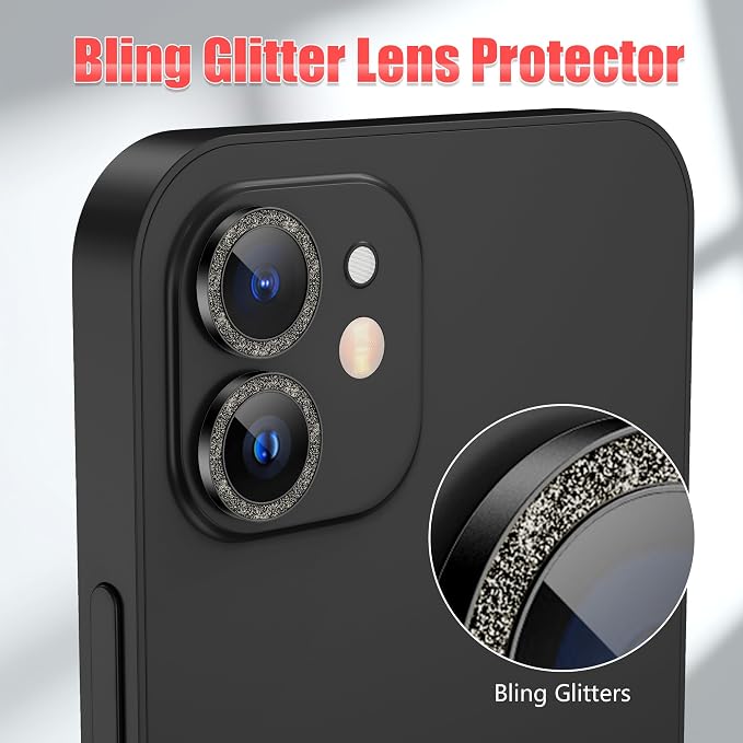 AGVEE 3+3 6 Pack for iPhone 12 & Mini & Pro Camera Lens Protector Cover | Individual Bling Diamond & Bling Glitter Sparkle Cute Gem Metal Ring, 9H Tempered HD Glass - Image 5