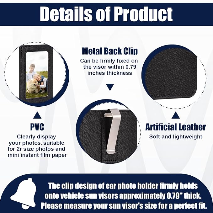 2 Pack Car Picture Frame Visor Clip Leather Sun Visor Photo Clip Holder Personalized Car Picture Holder Display Visor Photo Frame Vertical Horizontal fit 2.36"x3.54" Photo Mini Instant Film - Image 3