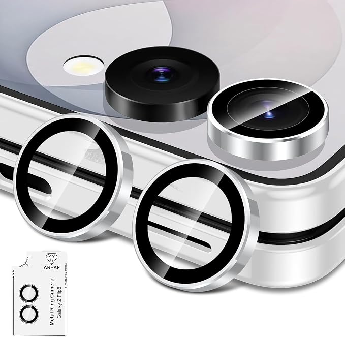 for Samsung Galaxy Z Flip 8 Camera Lens Protector, Individual Metal Ring Tempered Glass Lens Cover, [Strong Adsorption] Scratch Resistant Ultra-Thin HD Clear Lens Cover, 1 Set-Slivery Ring by Btscase