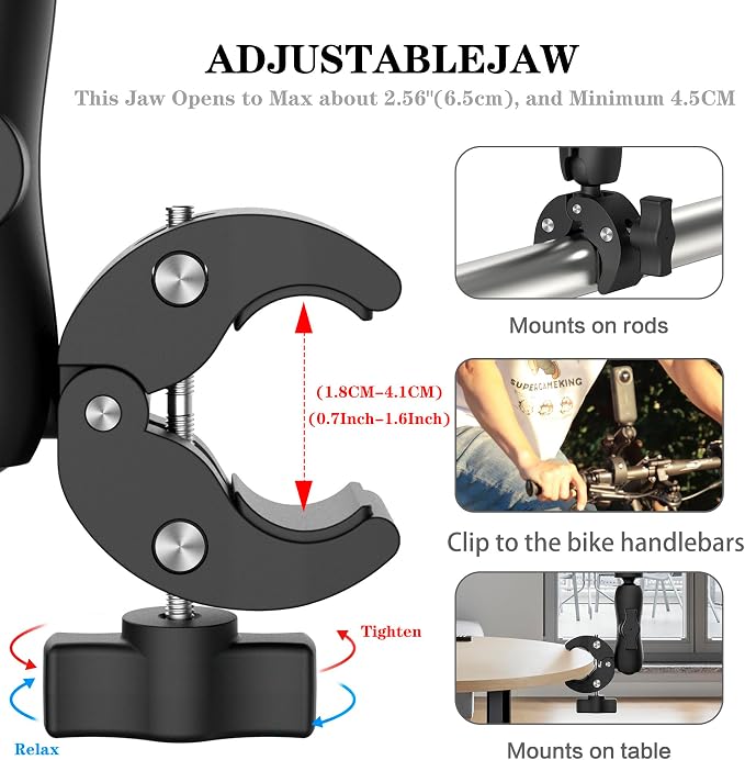 Super Camera Clamp Mount 3.6" Socket Arm 360°Ball Head Magic Arm 1/4" Thread for Canon Nikon/Digital Camera/DSLR/Gopro/Insta360/LED Light(Gopro Adapter,Phone Holder) - Image 5
