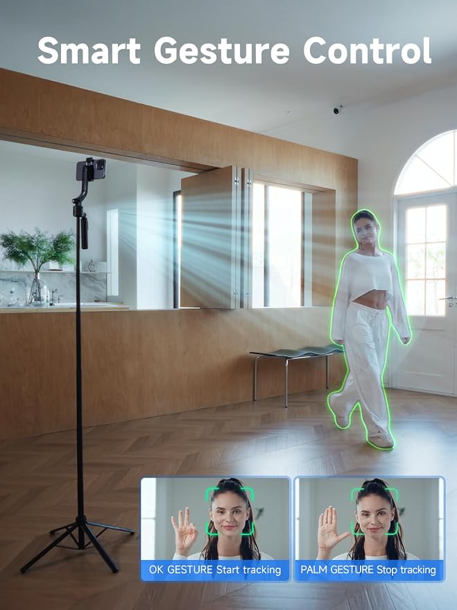 Rollei Auto Face Tracking Tripod, Smartphone Gimbal Stabilizer 64'' Selfie Stick Tripod Holder 360° Rotation for iPhone/Android Stand for Filming Streaming Tiktok Video Vlog - Image 3