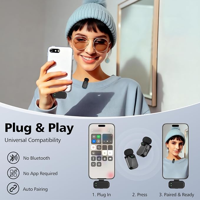 HEHOTTC Mini Wireless Lavalier Microphones for iPhone 15/16/17 & Android, 30H Battery Life with Charging Case, Lapel Microphone Wireless for Video Recording Vlogging - Image 6