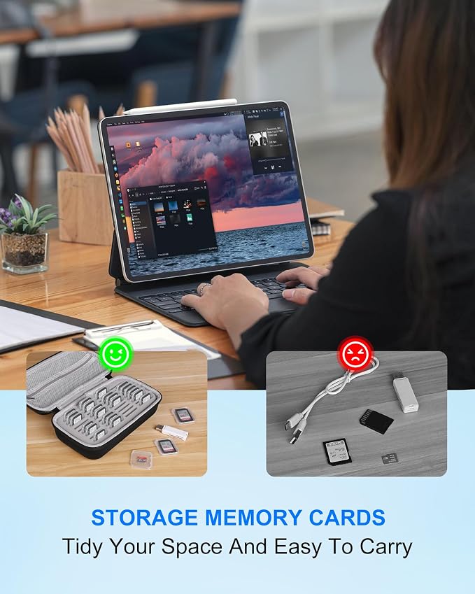 36 Slot Memory Card Storage Case for 27 Micro SD Card & 9 SD SDHC SDXC Card | EVA Hard Shell Holder Storage Organizer Case, with Mesh Pocket, Water-Resistant & Anti-Shock, Black - Image 3
