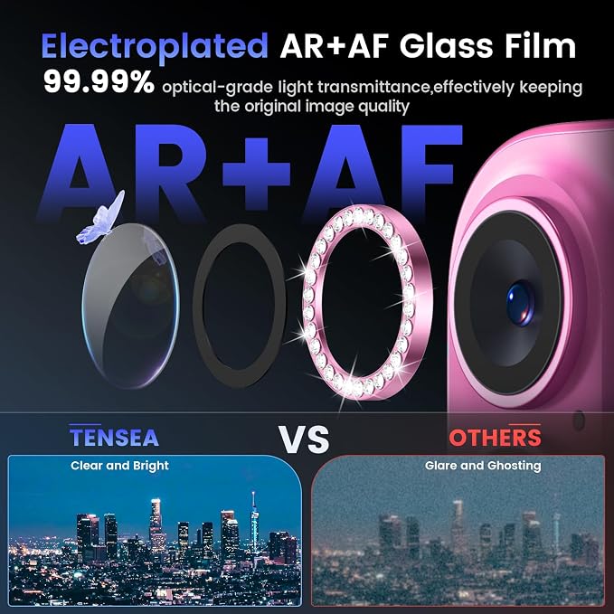 Tensea for iPhone 16/16 Plus Camera Lens Protector Bling, Camera Cover | 9H Tempered Glass Camera Screen Protector, Metal Individual Ring for iPhone16 6.1inch/ 16Plus 6.7inch, HD Clear, Easy Install - Image 3