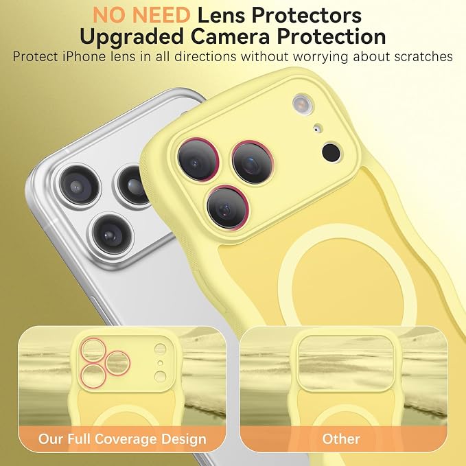 BENTOBEN Magnetic for iPhone 17 Pro Max Case, Cute Wavy [Full Camera Protection][Compatible with MagSafe] Matte Anti-Slip Bumper Women Men Boys Protective Cover for 17 ProMax 6.9", Yellow - Image 4