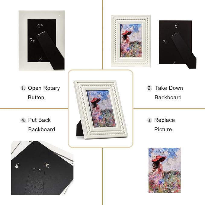 4x6 Picture Frame in Gray with Classic Rope Trim, Solid Wood with Real Glass, Vertical and Horizontal Desk Tabletop or Wall Hanging - Image 9