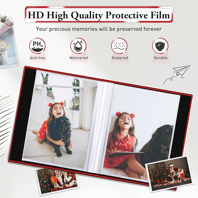 Small Photo Album 4x6,Linen Cover Slide-in Mini Photo Album Book Can Holds 100 4x6 Photos with 50 Black Sheets for Baby Family Pictures Artwork or Postcards Storage (Red) - Image 4