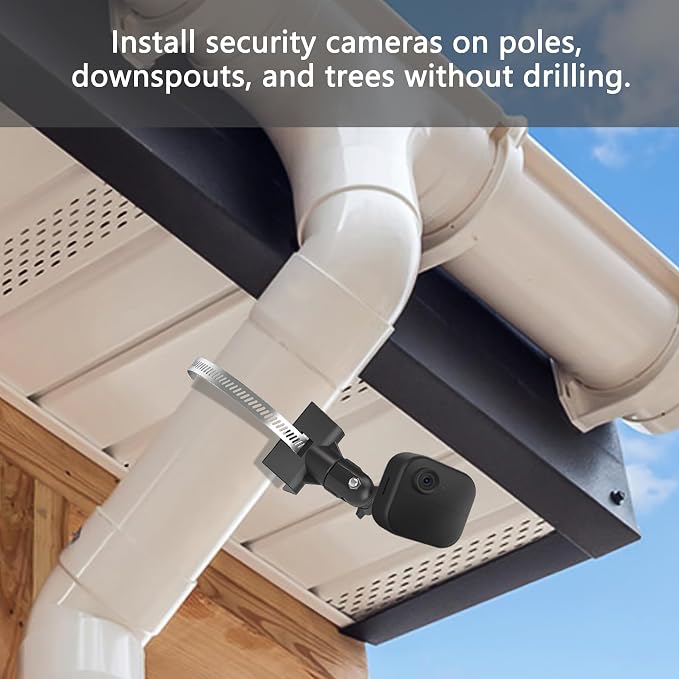 Universal Adjustable Stainless Mount Bracket Outdoor Security Camera 360 Degree hoop Hose Clamp Pipe Poles Mount No-drill holes Compatible with Reolink/Nest/Arlo/Eufy/Wyze and other camera (White) - Image 6
