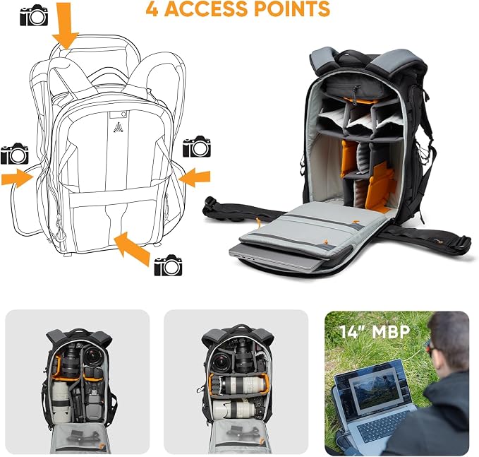 Lowepro ProTactic BP 350 AW III Camera Backpack, 4-point Access, Professional Camera Bag, DSLR/Drones/Mirrorless, Up to 14" Laptop, Rain Cover, for Photographer,Videographer, Volume 17L - Image 3