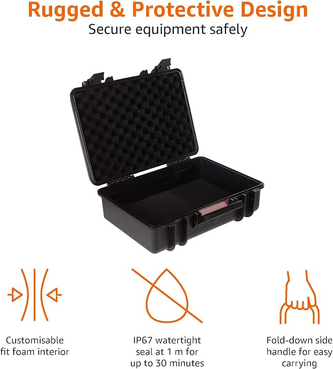 Amazon Basics Portable Hard Camera Case for DSLR Equipment, Customizable Fit, Protective Water Resistant, Medium, Black, 18"L x 14"W x 6"H - Image 3
