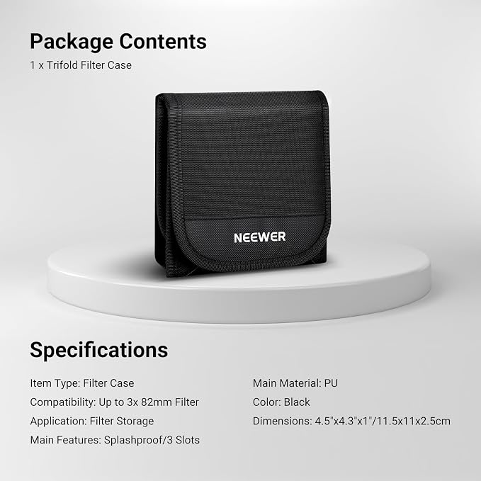 NEEWER 82mm Filter Case, Trifold Foldable Splash Resistant Protective Carry Pouch Storage Bag Accessories, Holds Up to Three 82mm Round Camera Lens Filters, PB15 - Image 8