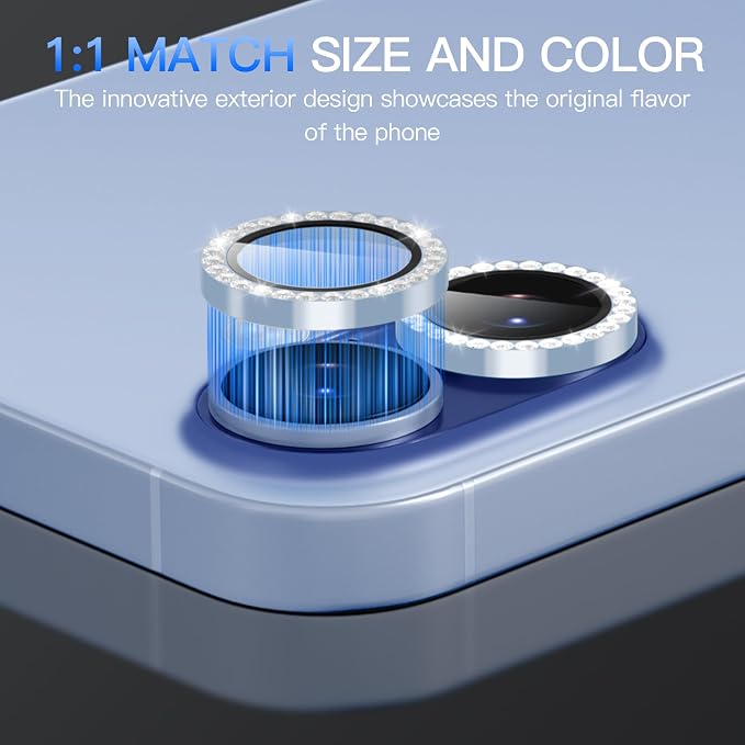 Suoman for iPhone 17 Camera Lens Protector, Glitter Diamond Individual Metal Tempered Glass Camera Lens Cover [Strong-Adhesion][Does not Affect Night Shots] -Blue - Image 6