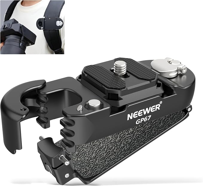 NEEWER Backpack Camera Clip Mount with Square QR Plate, Upgraded Safety Latch, Quick Release Camera Belt Clip Backpack Strap Compatible with PD QR System Canon Nikon Sony DSLRs, GP67 by Neewer