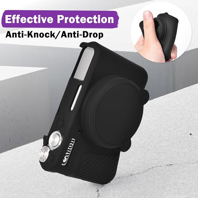 MUZIRI KINOKOO Case for Canon Powershot SX740/SX730 HS Digital Camera - Soft Protective Cover SX740 SX730 HS Camera Silicone Sleeve with Removable Lens Cover - Black - Image 4