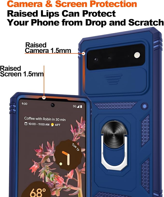 Gritup for Google Pixel 6 Phone Case: Google 6 Phone Case with Screen Protector*2 | Magnetic Stand & Slide Camera Cover | Shock Proof Military-Grade para Pixel6 Cover -Blue - Image 5