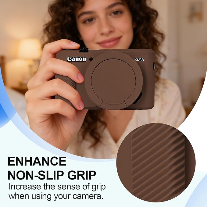 Case with Removable Lens Cover for Canon G7X Mark II/G7XII Camera(Brown) | Soft Silicone Camera Protective Case,Slim Fit,Anti-Scratch,Dustproof,Shockproof,Camera Accessories,For Travel,Daily Use - Image 4