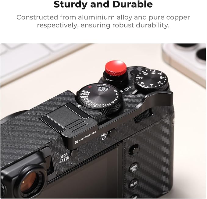 K&F CONCEPT Camera Thumb Grip with Red Shutter Button Compatible with FUJIFILM X100VI X100V, Black - Image 2