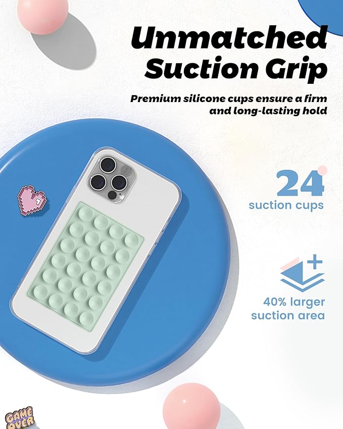 amBand Cute Preppy Stuff Silicone Suction Cup Phone Mount, Detachable Sticky Grip Holder for MagSafe Case, Easy to Use Video Accessories for Yoga/Dance/Call/Fitness, Matcha Green - Image 4