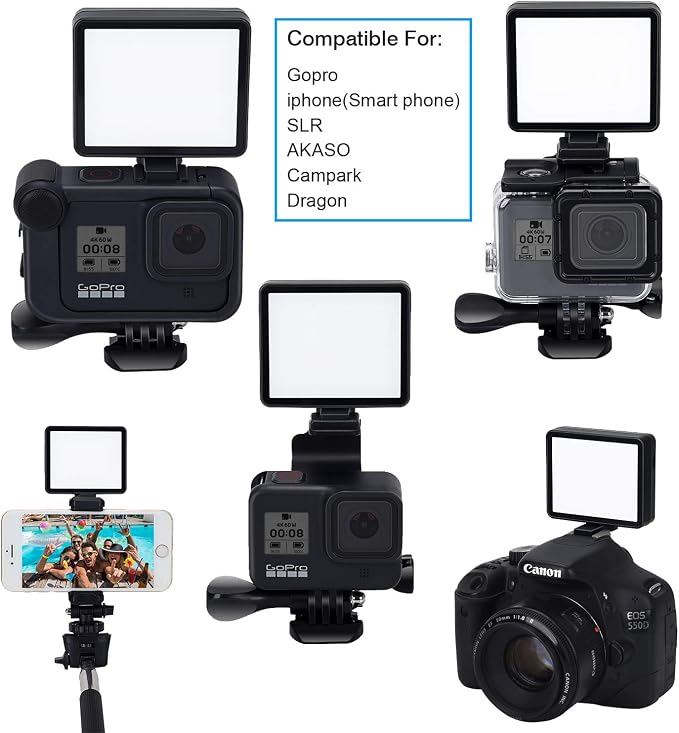 Suptig LED Video Light, Portable Photography Compatible for Gopro Mission 1 Pro, Gopro Hero 13, Hero 12,11,10,9,8,7,6,5,4,3,3+, DJI OSMO, AKASO, Sony DSLR Canon Camera Gopro Vlogging. - Image 3