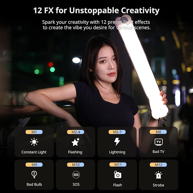 Ulanzi UA12 Bi-Color LED Inflatable Tube Light, 2700K-6500K 12W Foldable | 2500mAh Rechargeable, Lighting Wand Stick, with 1/4" Mount, Magnetic LED Video Light, For Portrait, Vlog, YouTube Photography - Image 3