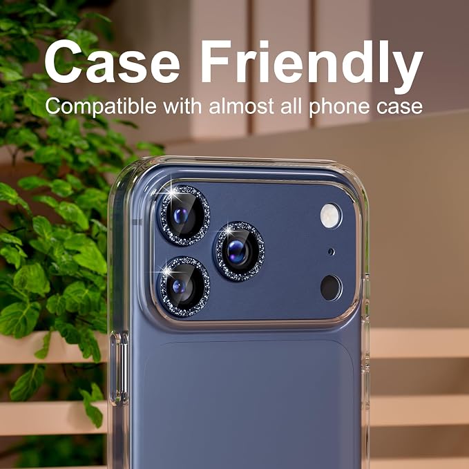 for iPhone 17 Pro Max Camera Lens Protector, Glitter Deep Blue | [Military Grade Shatterproof] [Strong Adsorption] [Case Friendly] Matte Metal Tempered Glass Camera Screen Cover Accessories - Image 6