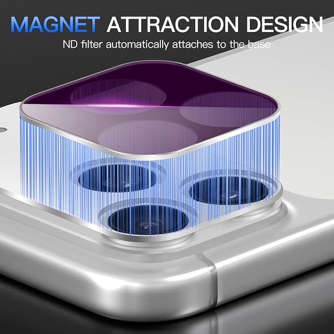 Suoman for iPhone 17 Pro Camera Lens Protector,Magnetic ND Filter Lens Film | Tempered Glass Lens Film,Strong Adsorption, HD Clear, All-in-one Metal Camera Cover,Sliver - Image 6