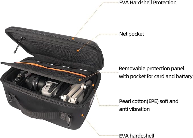 Besnfoto Hard Shell Camera Case Small, Shockproof Waterproof Camera Carrying Bag, Protective Photography Bag for DSLR/SLR/Mirrorless Cameras, Lenses with Shoulder Strap, Camera Sleeve - Image 3
