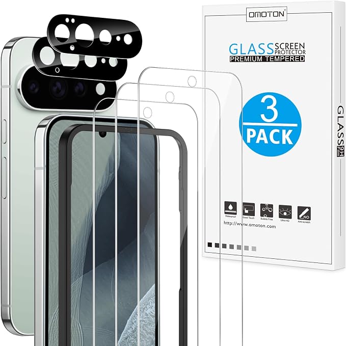 OMOTON 3+2 Pack for Google Pixel 11 Pro XL Screen Protector 6.8 Inch | 3 Tempered Glass Film and 2 Camera Lens Protector, Bubble-free, Easy Installation, Case Friendly, Not for Pixel 11 Pro/ 11 by OMOTON