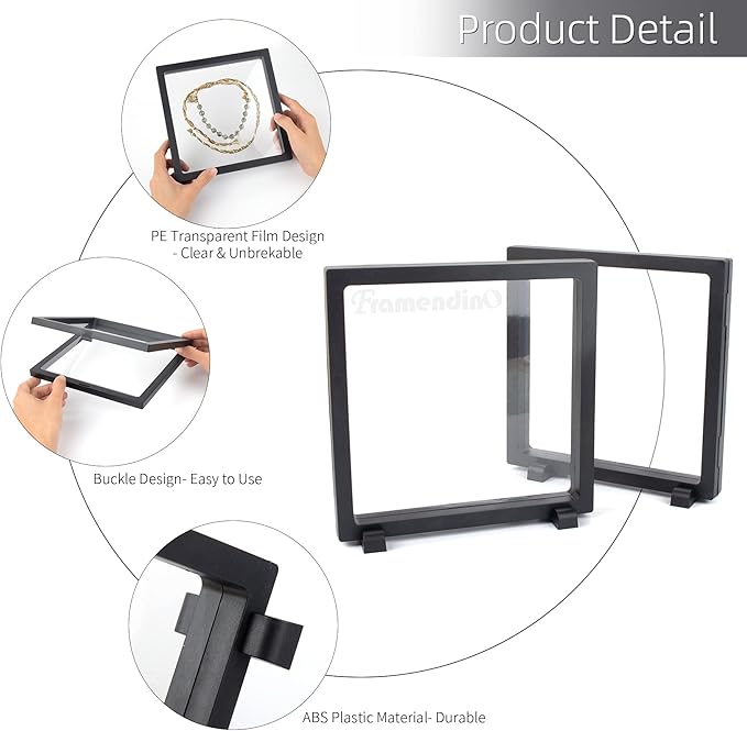 Framendino, 4 Pack Black 3D Floating Frame Display Case 7 x 7 x 0.8 Holder Stands Jewelry Storage Box for AA Medallion Shells Gems - Image 4