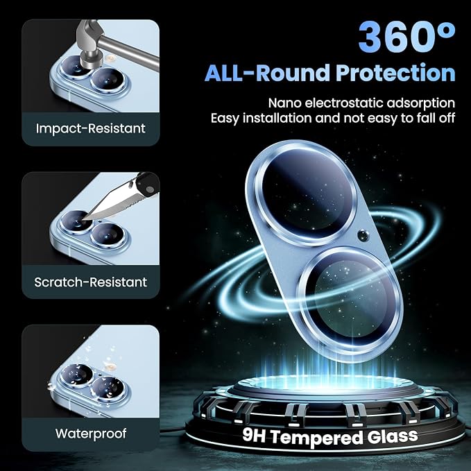 Uyiton for iPhone 17 Camera Lens Protector, Metal Frame Glass Cover | Not Easy to Break, Strong Adsorption, Case-Friendly, Metal 9H Sapphire Glass Rear Camera Screen Cover, Mist Blue - Image 2