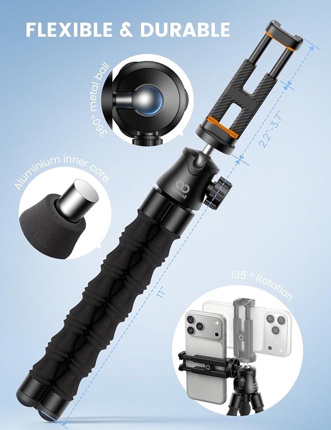 Lamicall Tripod for iPhone with Wireless Remote for iPhone Gopro Camera | Ultra-Stable, Mini Flexible Phone Stand for Recording with 1/4'' Screw, Cold Shoe for Pocket 3/4 fit Travel Content Creation - Image 5