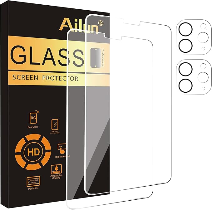 Ailun Screen Protector + Camera Lens Protector for iPad Pro 11 Inch | 2+2 Pack, 2022/2021/2020 (4th/3rd/2nd Generation), Tempered Glass 0.33mm, Face ID & Apple Pencil & Case Compatible by Ailun