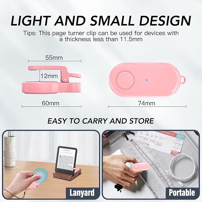 Remote Control Page Turner for Kindle Paperwhite Oasis Kobo eReaders,Kindle Clicker Page Turner Accessories for iPhone,iPad, Android Tablets Reading Novels,Camera Video Record&Shutter Selfie (Pink) - Image 5