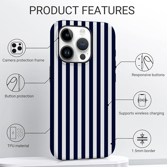 TPU Phone Case for iPhone 15 Pro Max, MagSafe Wireless Charging Compatible, Shockproof Slim Fit Protective Cover with Anti-Yellowing & Raised Camera Protection (Stripe 3, iPhone 15 Pro Max) - Image 4