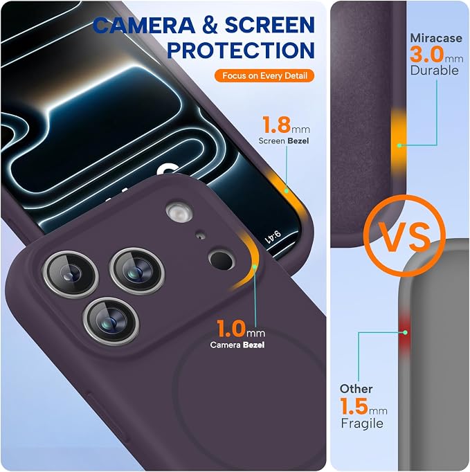 miracase Magnetic for iPhone 17 Pro Case, Compatible with MagSafe, Integrated Silicone Camera Control Cover, 3.0mm Thicken Shockproof Drop Protection Phone Case for 17 Pro,Dark Purple - Image 3