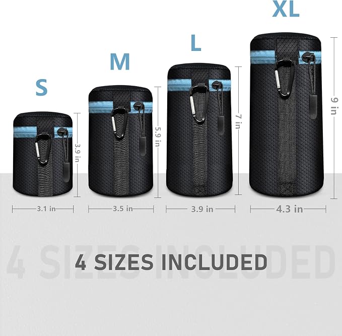 Lightdow 4pcs Pack Lens Pouch 5mm Thick Soft Neoprene DSLR Lens Bag - Image 2
