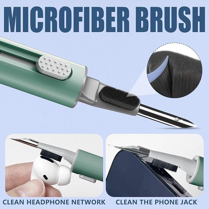 Inesore for AirPod Cleaning Kit, for Phone Earbuds Electronics (Green) | Metal Tip, High-Density Soft Brush, Flocked Sponge Tip, 3 in 1 Design, Compact & Lightweight, Easy Operation, Easy to Carry - Image 5