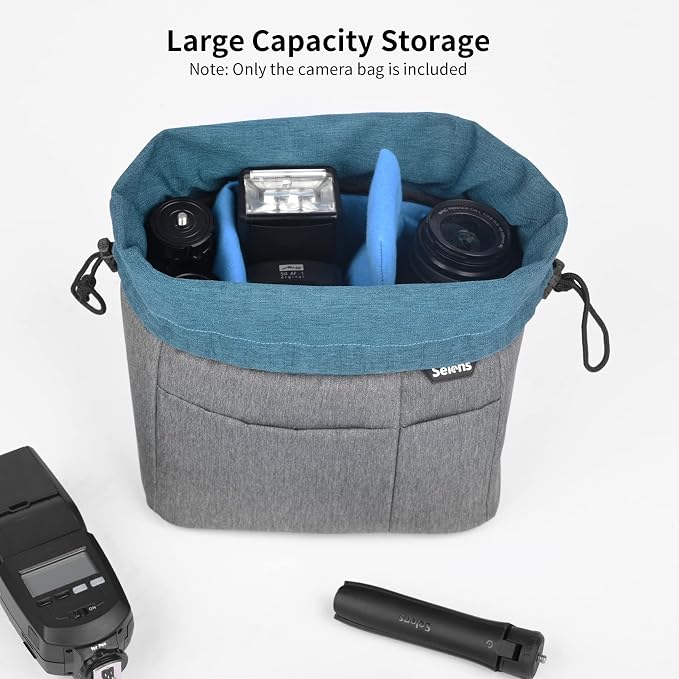 Selens Camera Bag for Backpack, Shockproof DLSR SLR Insert Case Bag | Water Resistant Protection Organizer Inner Bag for DSLR Mirrorless Camera, Lens, Cable and Other Photography Gear, Blue-Grey - Image 2