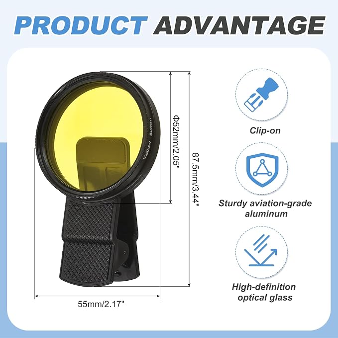 PATIKIL 52mm Phone Camera Lens, Clip-On Full Color Filter Circular Polarizing Lens for Most Smart Phones and DSLR Cameras, Yellow - Image 2