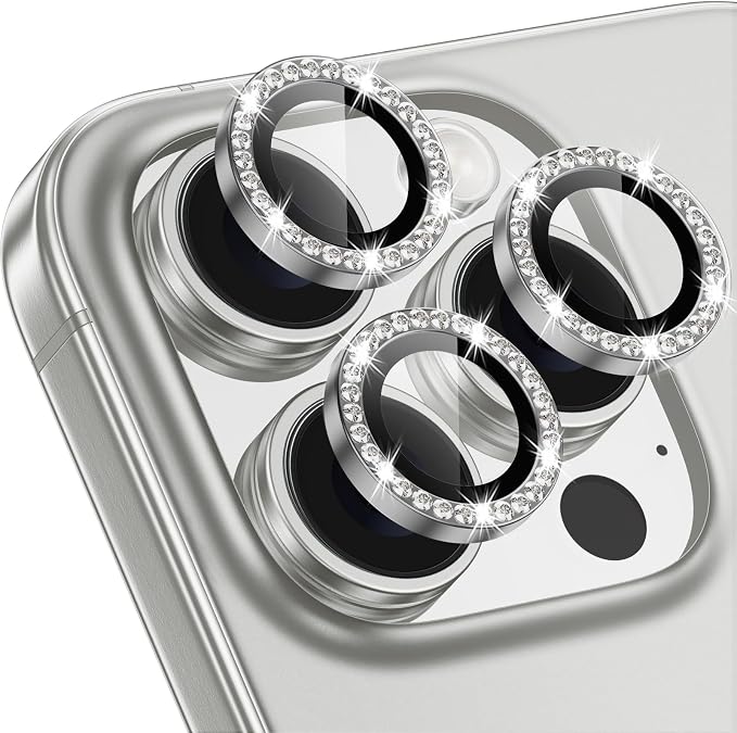 iPhone 16 Pro/16 Pro Max Camera Lens Protector Bling Diamond, Gray | Individual Metal, 9H Hardness, Scratch Resistant, Shockproof, Drop Protection, Case Friendly, Stylish Accessories by Xfilm