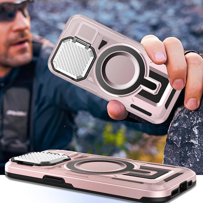 Camera Stand Case for iPhone 16E / 17E, [Compatible with Mag Safe] [Lens Cover] 2024 Version Military Grade Protective Soft Case for iPhone 16E / 17E 6.3 inch Men Women, Pink - Image 6