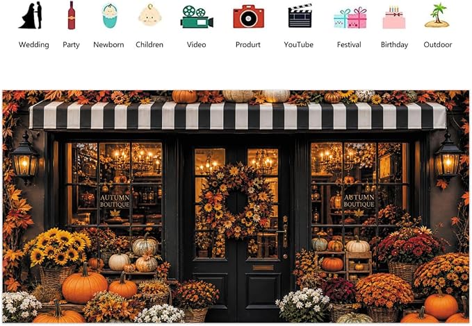 Fall Pumpkin Store Backdrop 20x10ft Autumn Boutique Harvest Pumkin Photography Background Vintage Fall Fall Festival Thanksgiving Family Party Decorations Banner Vinyl - Image 2