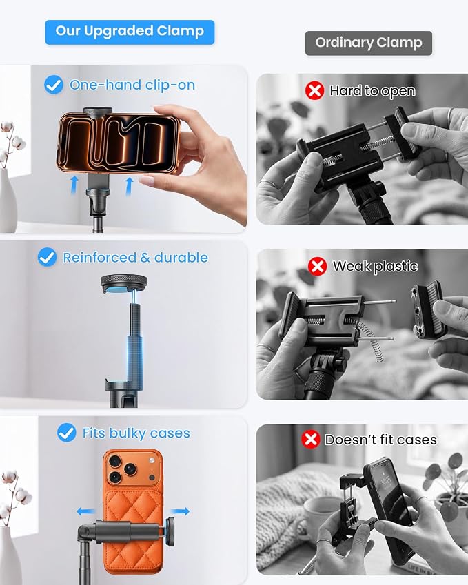 LOXP 67'' Phone Tripod with Remote, 0.01s Auto-Open for Content Creator | Selfie Stick for iPhone/ Android, Portable iPhone Tripod with Cold Shoe/ 1/4" Adapter for Travel, Vlog, Live, Golf, Video - Image 9