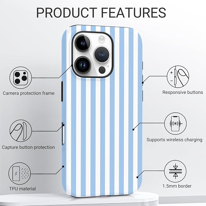 TPU Phone Case for iPhone 16 Pro, MagSafe Wireless Charging Compatible, Shockproof Slim Fit Protective Cover with Anti-Yellowing & Raised Camera Protection (Blue Stripe, iPhone 16 Pro) - Image 4