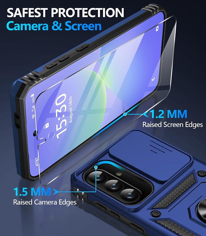Taisairu for Samsung Galaxy A37 Case/A36 Case with Screen Protector & Slide Camera Lens Cover, Built-in Ring Stand Shockproof Protective Case for Samsung A37 5G Case/Samsung A36 5G Case (Blue) - Image 7